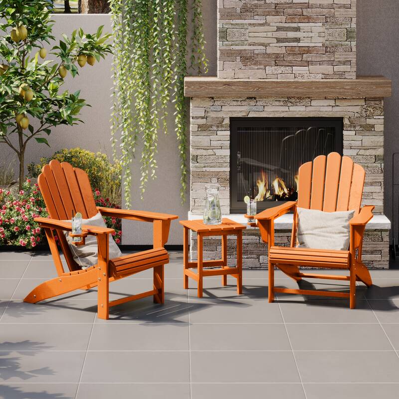 Aderson Outdoor Poly Adirondack Chair with Side Table 3-Piece Set