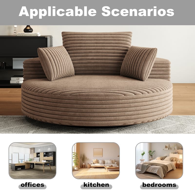 55''L Corduroy Chenille Foam Single Swivel Chair, Fluffy Modern Sleeper, 360 Degree Swivel Chair