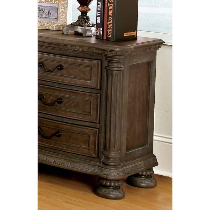 Traditional Rustic Natural Solid wood 1pc Nightstand Bronze Hanging Pull Bedroom Bedside Table w 3-Drawers