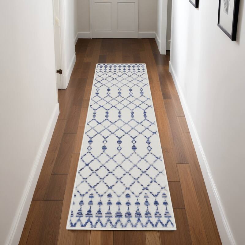 Joman Power Loomed Distressed Geometric Abstract Modern Non Skid Stain Resistant Area Rug By HomeRoots - 96' X '24' X '0.39 - 96' X '24' X '0.39 - Oxford Blue - Runner