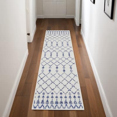 Joman Power Loomed Distressed Geometric Abstract Modern Non Skid Stain Resistant Area Rug By HomeRoots - 96' X '24' X '0.39
