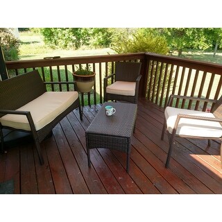 Cancun Outdoor 4-piece Wicker Chat Set with Cushions by Christopher Knight Home