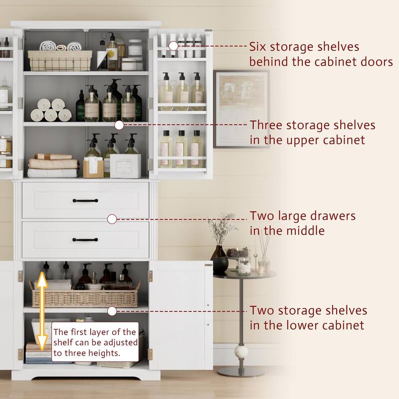 Multi-Functional Storage Cabinet - 2 Slide-Out Drawers, Adjustable Shelf, Kitchen/Bathroom/Living Room