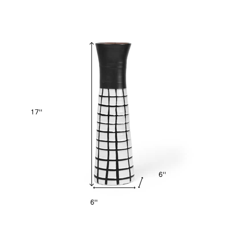 HomeRoots 17" Black And White Abstract Cylinder Ceramic Table Vase