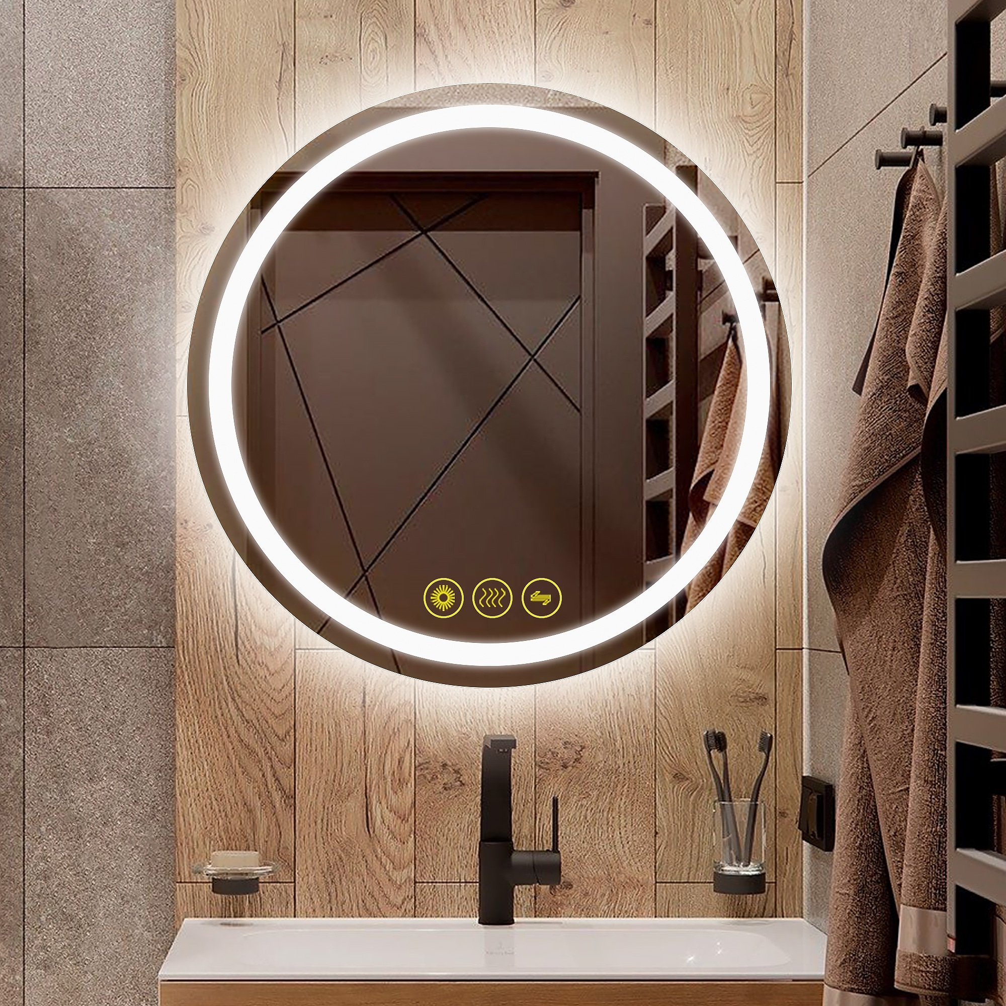 SmartShine Contemporary LED Dimmable 28" Round Anti-Fog Backlit Bathroom Vanity Mirror - Clear