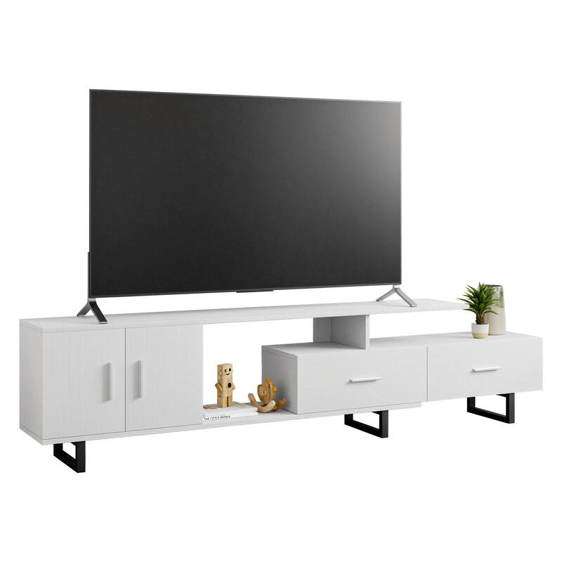 Avery 55-inch 2-Drawer 4-Shelf TV Stand in Steel - White