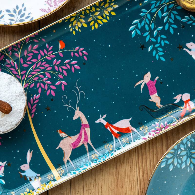 Portmeirion Sara Miller Woodland Tales Sandwich Tray Deer & Robin - 14 x 6 in