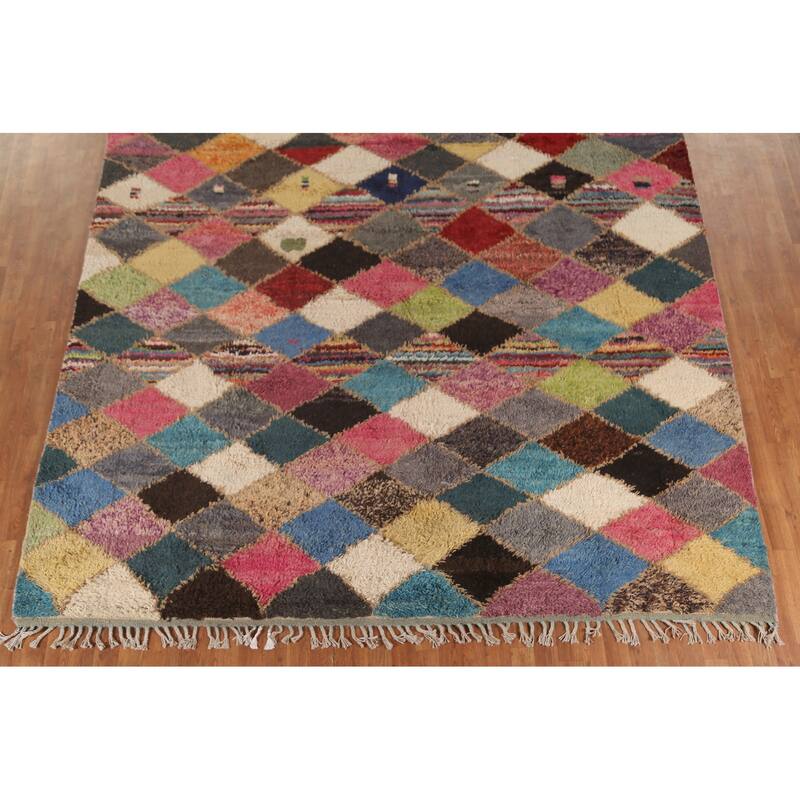 Checkered Geometric Moroccan Oriental Area Rug Handmade Wool Carpet - 9'1" x 12'8"