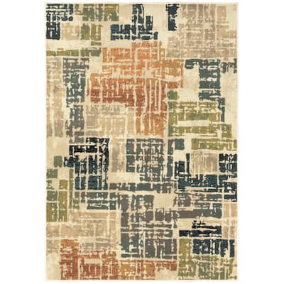 Style Haven Igelosa Distressed Patchwork Orange/Grey Area Rug