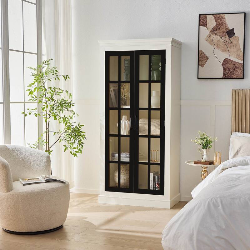 71.2" Curio Display Cabinet, Storage Shelves with Glass Door