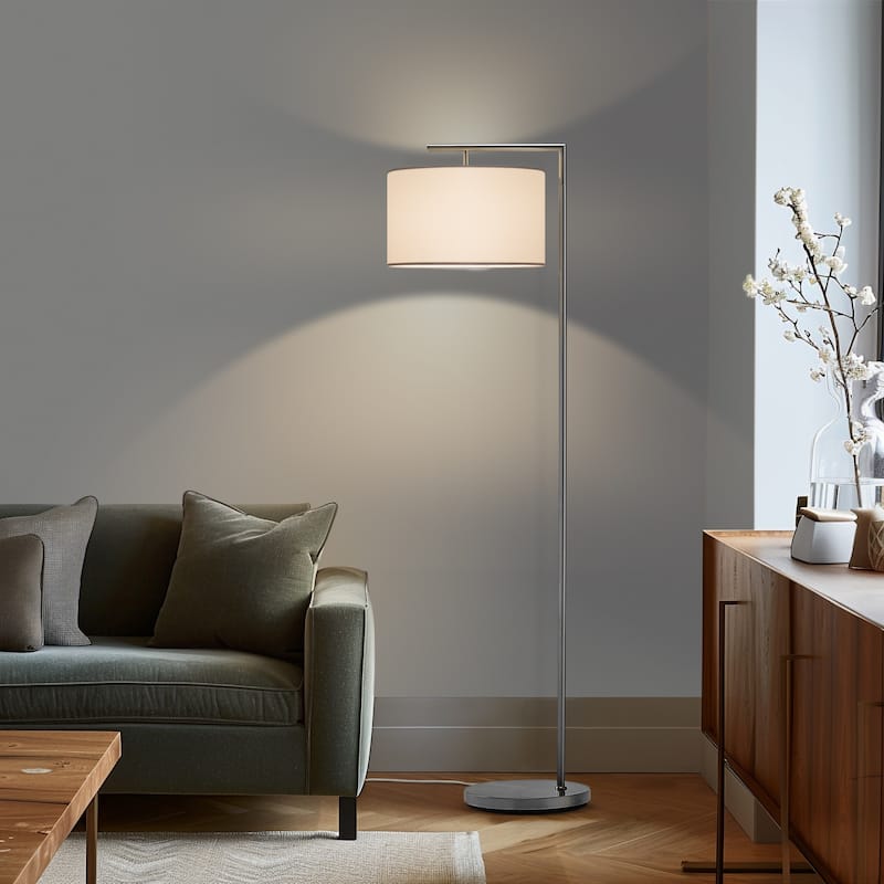 Brightech Montage Modern 60 in. Modern LED Super Bright Floor Lamp with White Fabric Drum Shade