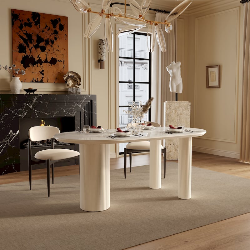 Luxe Creamy Dining Table with Roman Column Legs