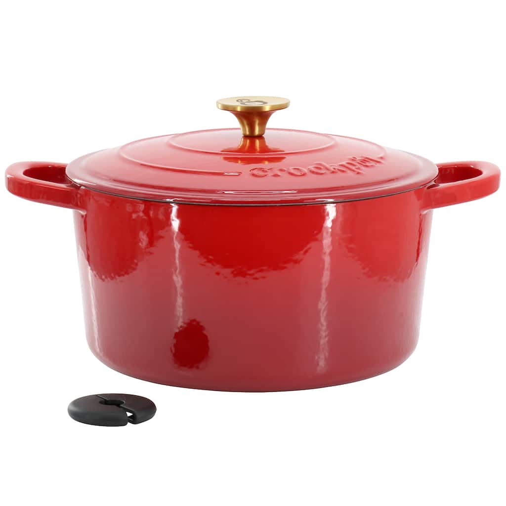 6 Quart Enameled Cast Iron Dutch Oven in Gradient Red with Gold Handle