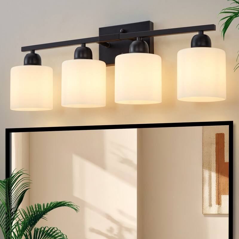 Modern Bathroom Vanity Light With Frosted Milk Glass Shades