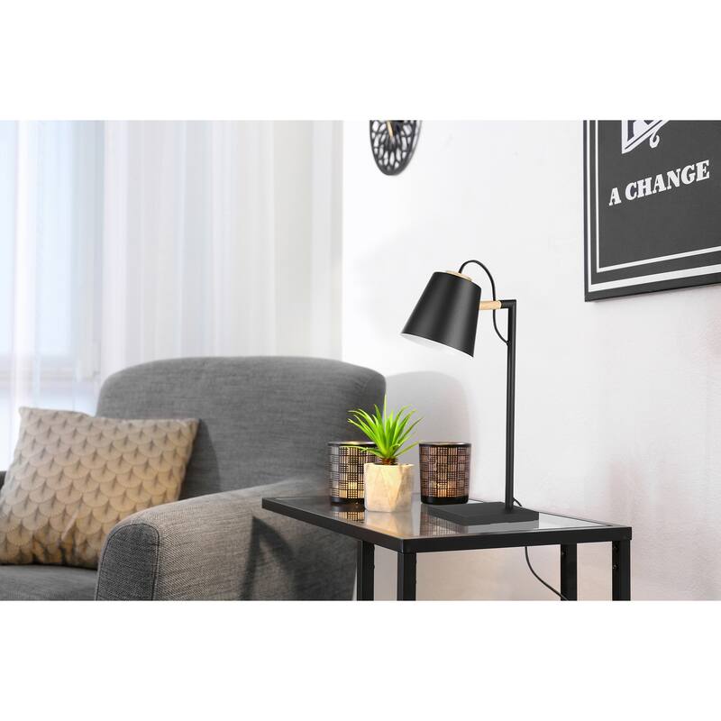 Lacey - Table Lamp - Structured Black Finish - Black and White Shade