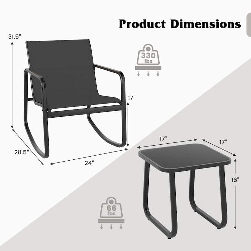 Costway 3 Piece Patio Rocking Set 2 Rocking Bistro Chairs & Glass-Top - See Details