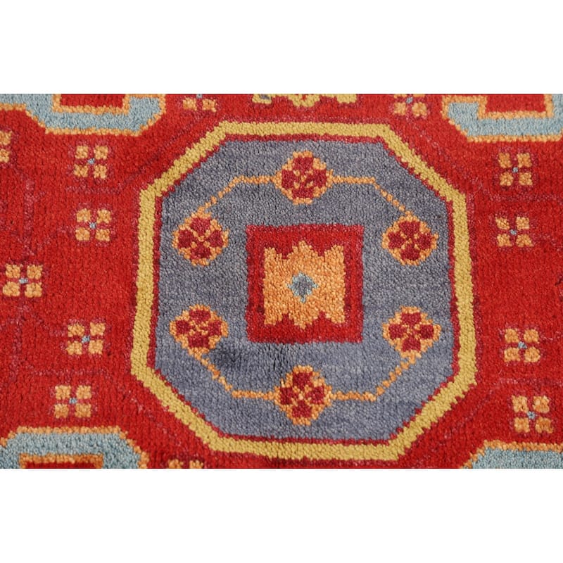 Geometric Kazak Oriental Foyer Rug Hand-Knotted Wool Carpet - 3'11"x 5'11"