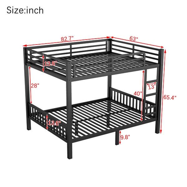 Queen Over Queen Bunk Bed Frame, Heavy-Duty Metal Loft with Safety Ladder, Guardrails, and Slatted Support
