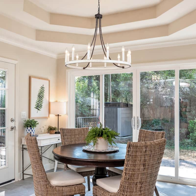 12-Light 26.77-inch Vintage Rustic Wagon Wheel Chandelier for Kitchen