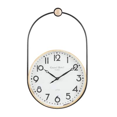 Wooden Suspended Hanging Decorative Wall Clock with Brown Wood Accents - Brown - Roche River Decor