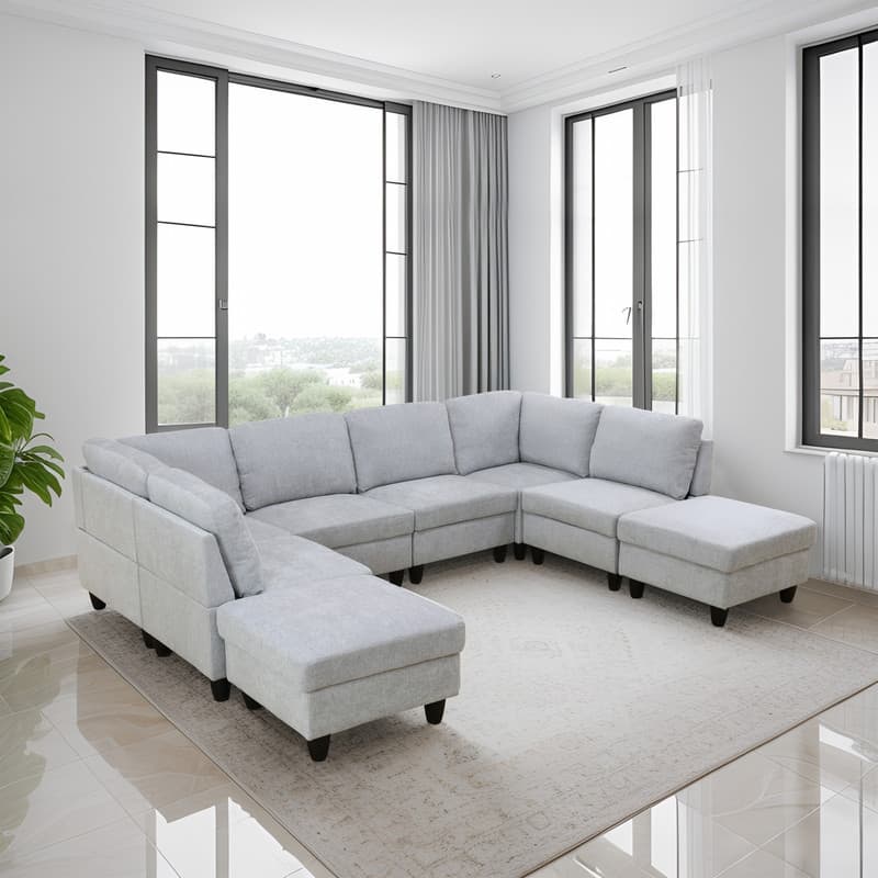 Elegant Modular Sofa Set with Solid Wood Frame and High-Density Foam