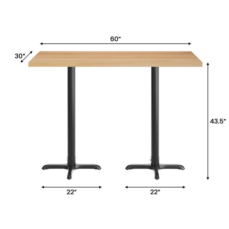 Rectangular Solid Wood Commercial Tabletop with 22" x 22" Bar Height X-Base