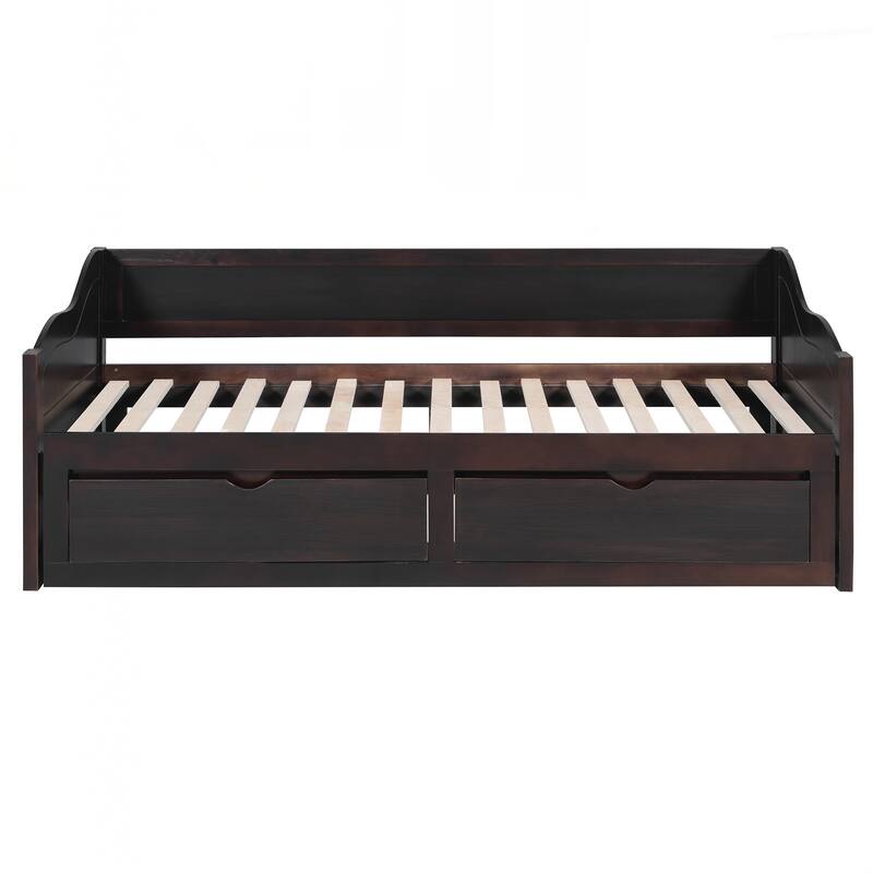 Wooden Daybed with Trundle Bed and Two Storage Drawers