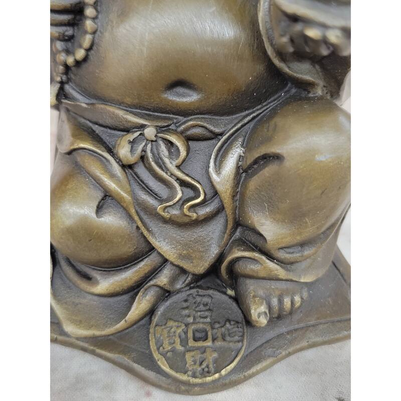 Laughing Buddha On Rocking Chair Bronze Figurine Statue Sculpture Original Art