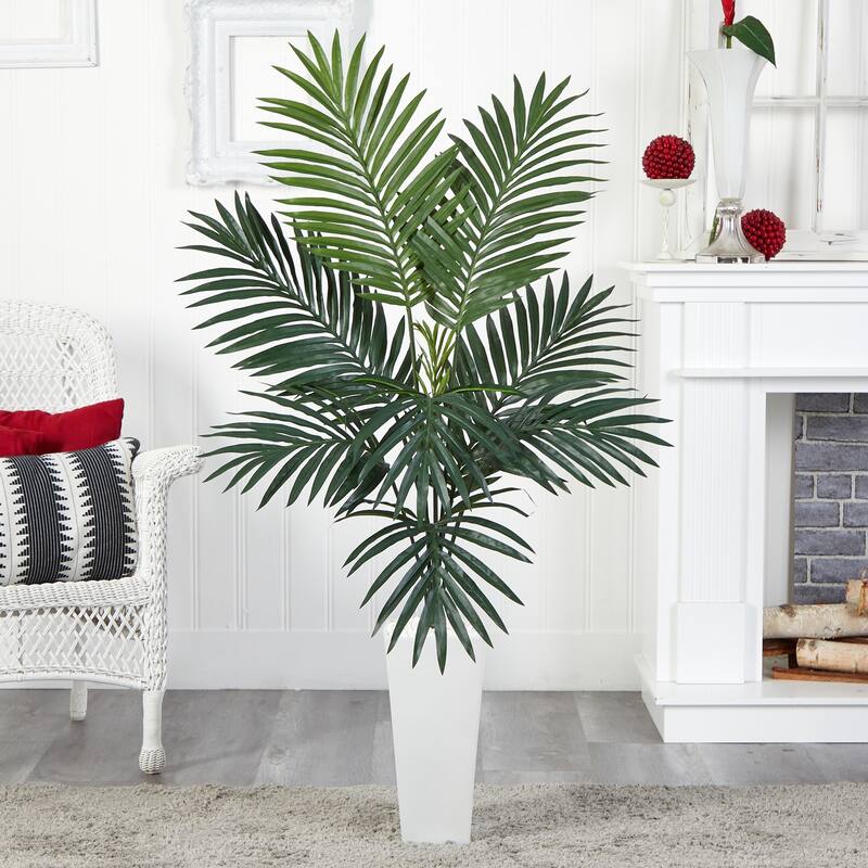 Artificial Palm Tree with Planter - 4.5ft Indoor Tropical Decor - Faux Tree for Home Office Living Room - Green - 51-60 Inches