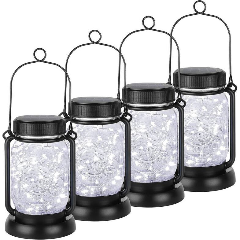 4 Pack Solar Hanging Lantern with Stakes - Cool White