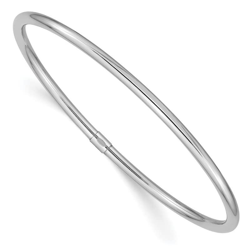 Curata 14k White Gold 3mm Polished Round Sslip on Stackable Bangle Bracelet
