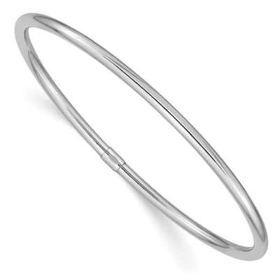 Curata 14k White Gold 3mm Polished Round Sslip on Stackable Bangle Bracelet