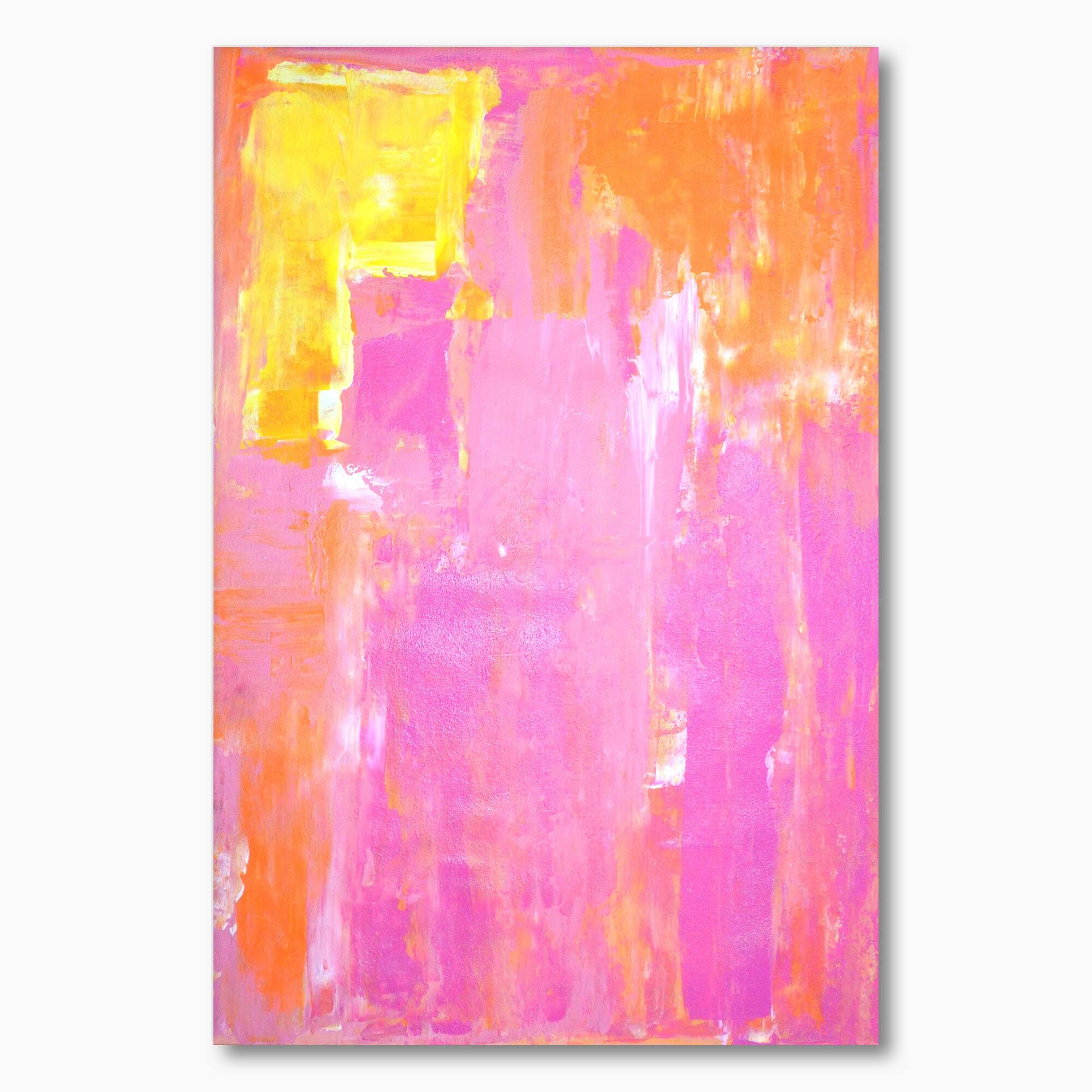 Designart "Yellow And Pink Merging Abstract" Modern Canvas Wall Decor