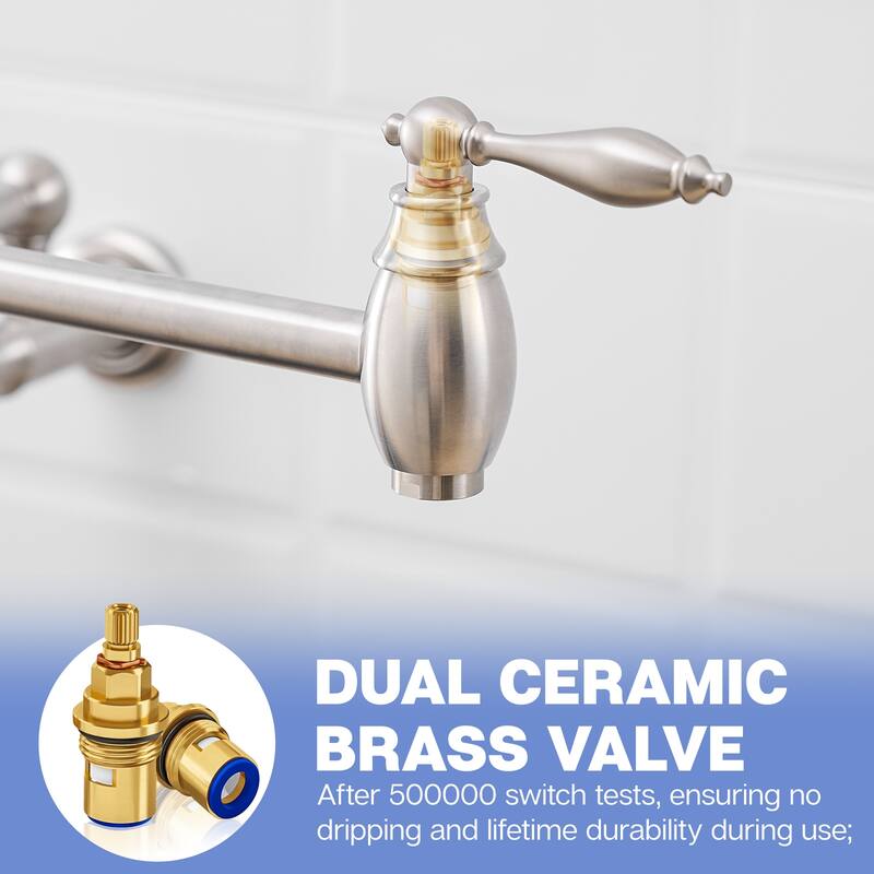 Brushed Nickel Wall Mount Pot Filler Kitchen Faucet