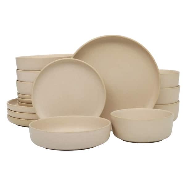 Gibson Soho Lounge Pasco 16 Piece Double Bowl Reactive Glaze Dishes Stoneware Ceramic Dinnerware Set - Cream