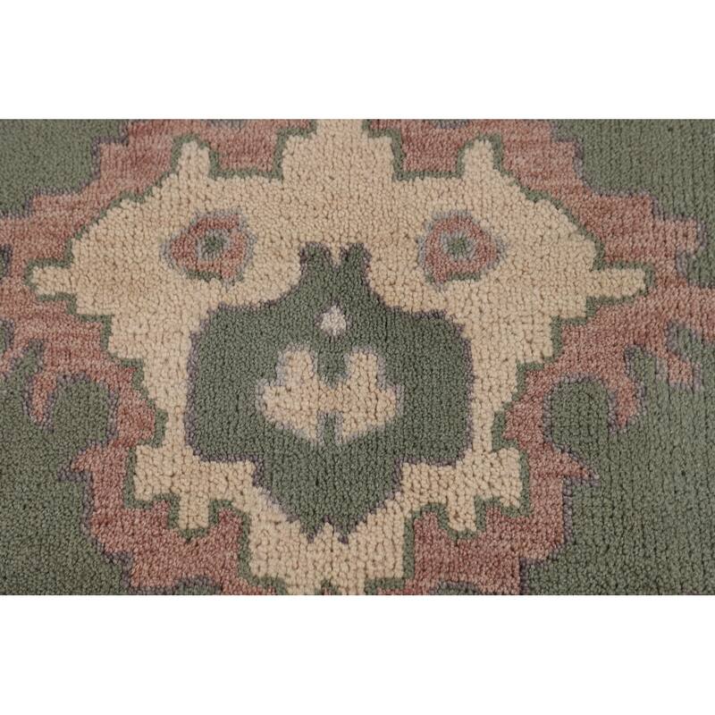 Green & Ivory Floral Oushak Oriental Area Rug Handmade Wool Carpet - 9'1" x 11'11"