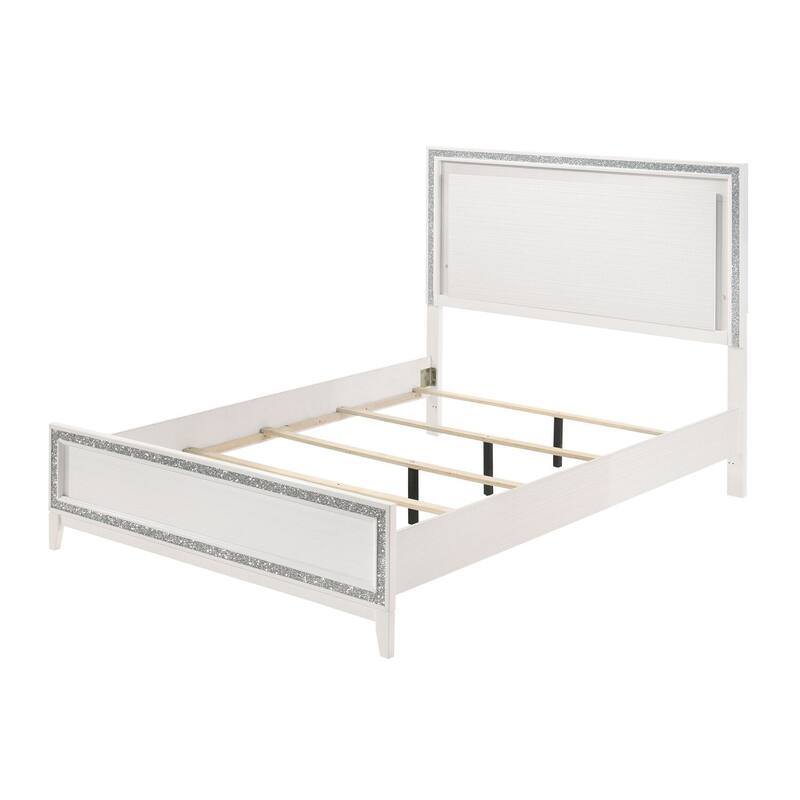 Eastern King Bed Glamorous Design White Finish - Suburban Soiree