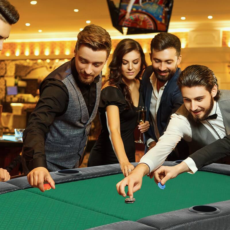EROMMY Foldable Oval Poker Table for 8 Players, 72" Texas Holdem & Blackjack Table with Cup Holders and Casino-Grade Felt - Green