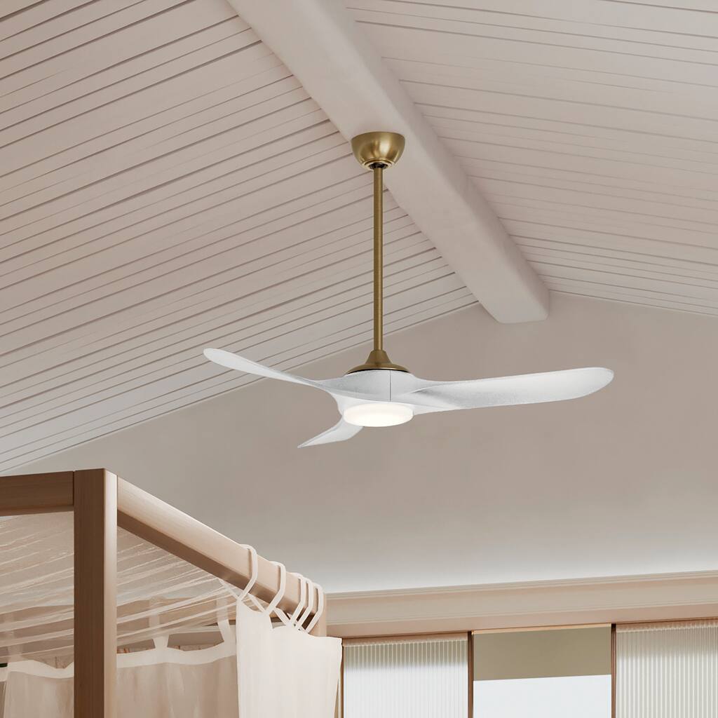 52 Inch Mylo Ceiling Fan with Satin Etch Cased Opal Glass in Champagne Bronze with Matte White Wood Blades