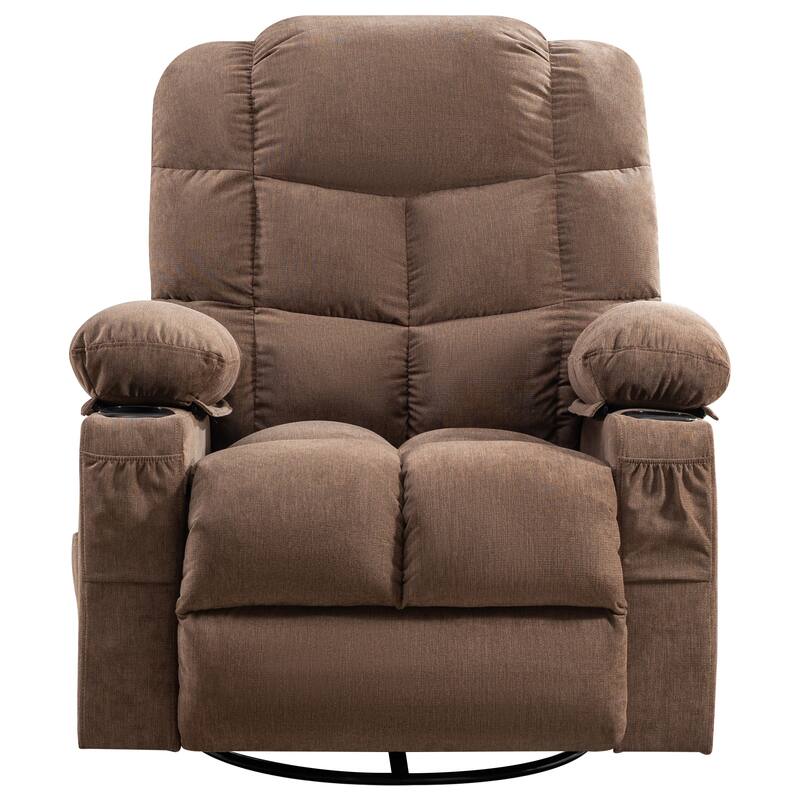 Swivel Massage Recliner Chair with Lumbar Heating, Oversized Lounge Sofa with Cup Holders, USB Port & 2 Side Pockets
