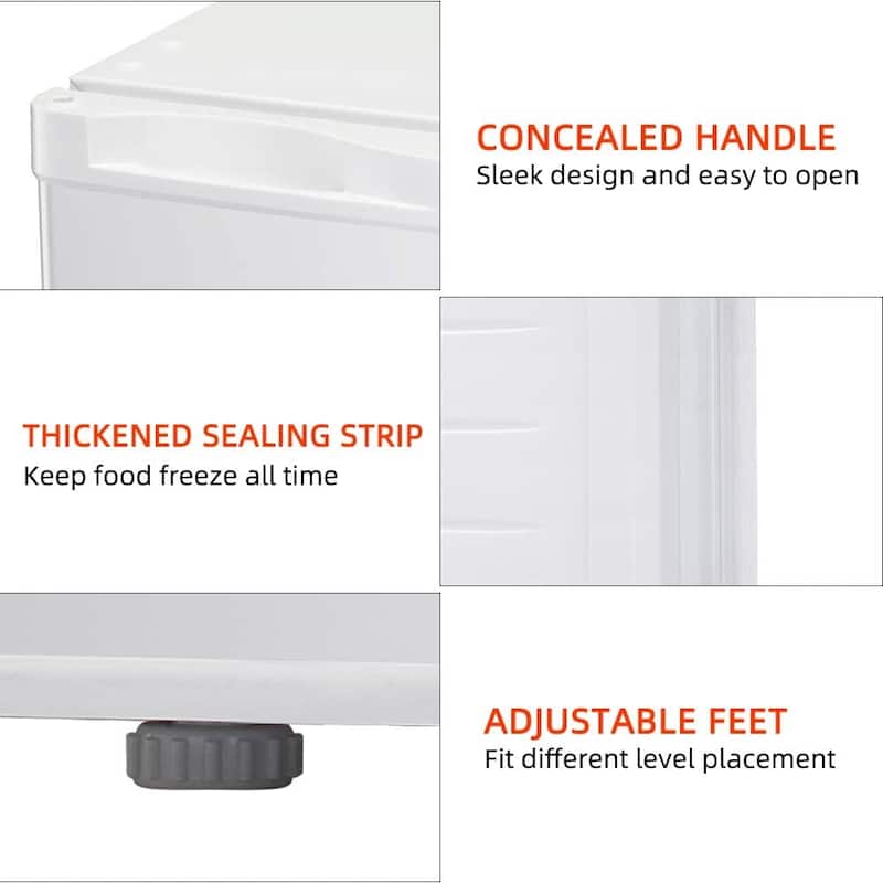 1.1 Cu.ft Compact Upright Freezer, Reversible Door, Adjustable Temp, Removable Shelves, Stainless Steel, White