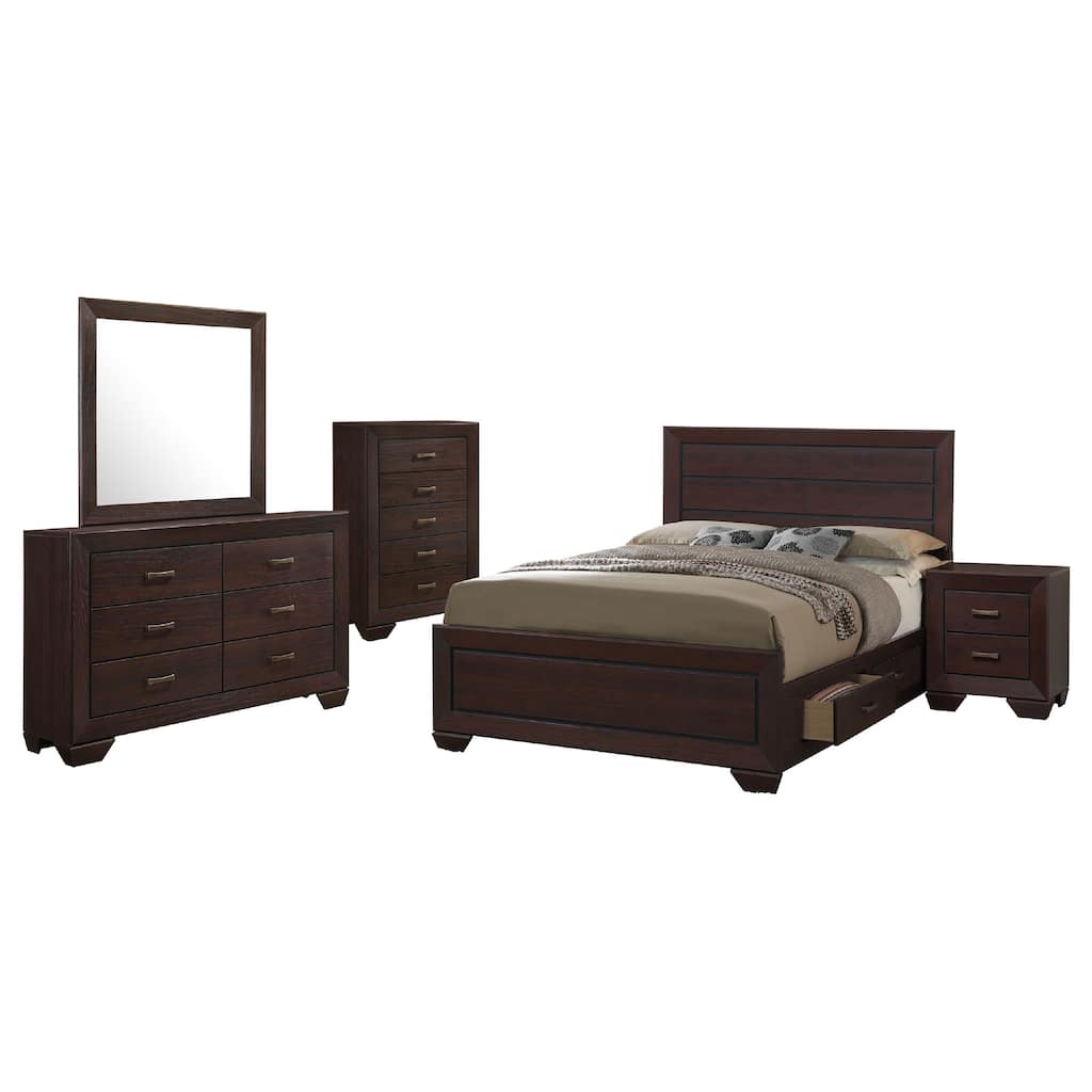 Bello 5pc Queen Size Bedroom Set, Underbed Drawers, Dark Cocoa Brown