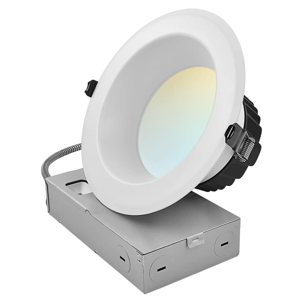 LUXRITE 6 Inch Commercial LED Recessed Light J-Box 5CCT 30/40/50W Dimmable 3000/4000/5000LM 120-277V Wet Rated IC Rated