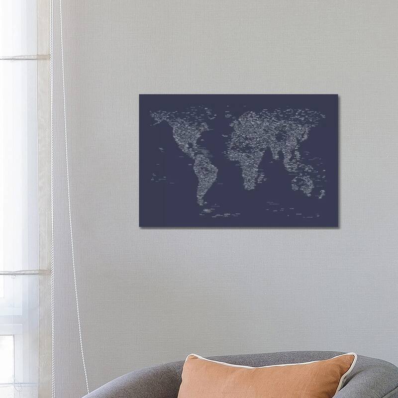 iCanvas "Font World Map (Navy Blue)" by Michael Tompsett Canvas Print - 18x26x1.5