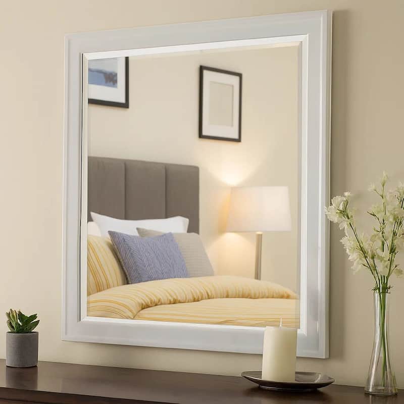 Modern Mirror with Rectangular Frame an Molded Details, White