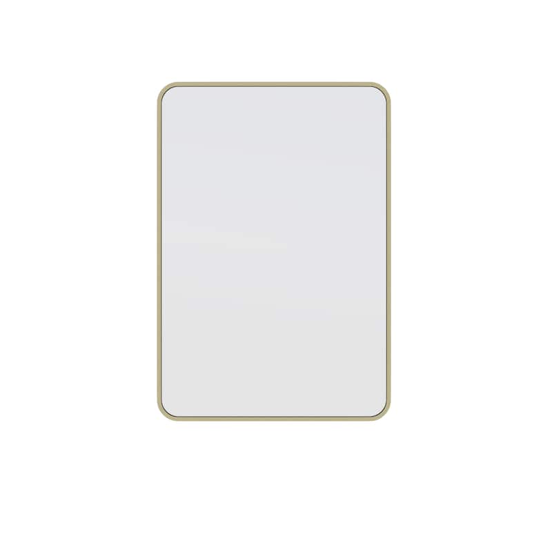 Glass Warehouse 32 in. H x 22 in. W Radius Corner Stainless Steel Framed Mirror - 32" x 22" - Satin Brass