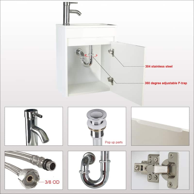 Eclife 16" Bathroom Vanity Resin Sink Set Chrome Faucet & Pop Up U Shape Drain Small Combo