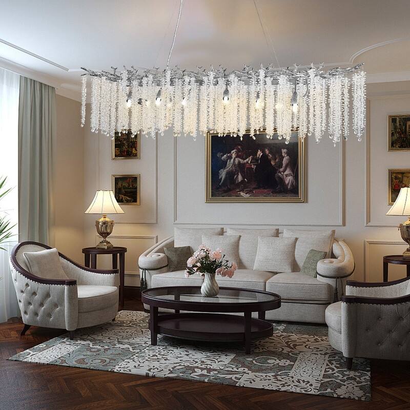 KAYLA Indoor Rectangle Crystal Chandeliers, Dining Room Light, Pendant Light Fixture for Kitchen Island