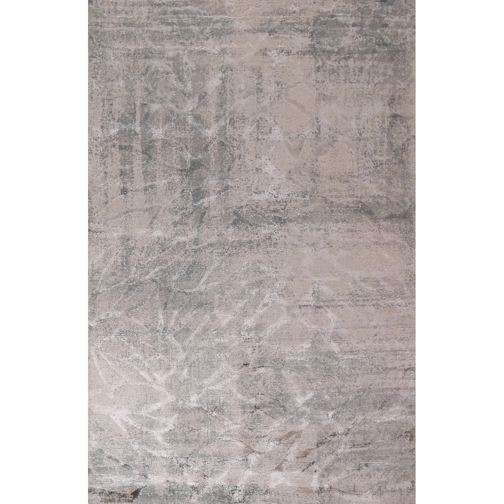 All-Over Abstract Indian Area Rug Handmade Beige Wool Carpet - 5'6"x 7'11"