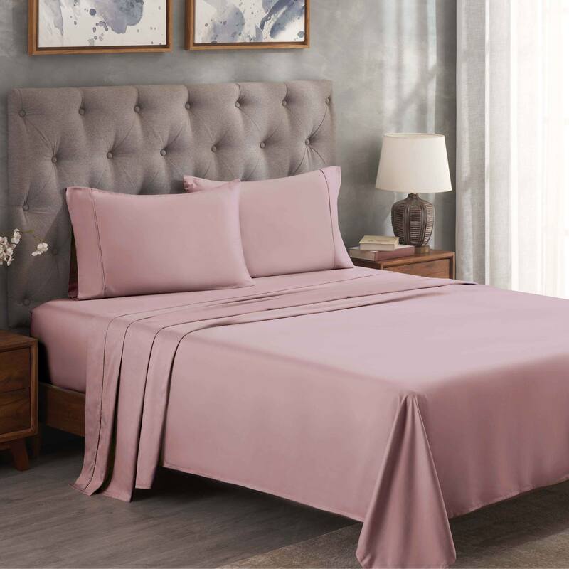 Superior Egyptian Cotton 300 Thread Count Solid Bed Sheet Set - Queen - Lavender